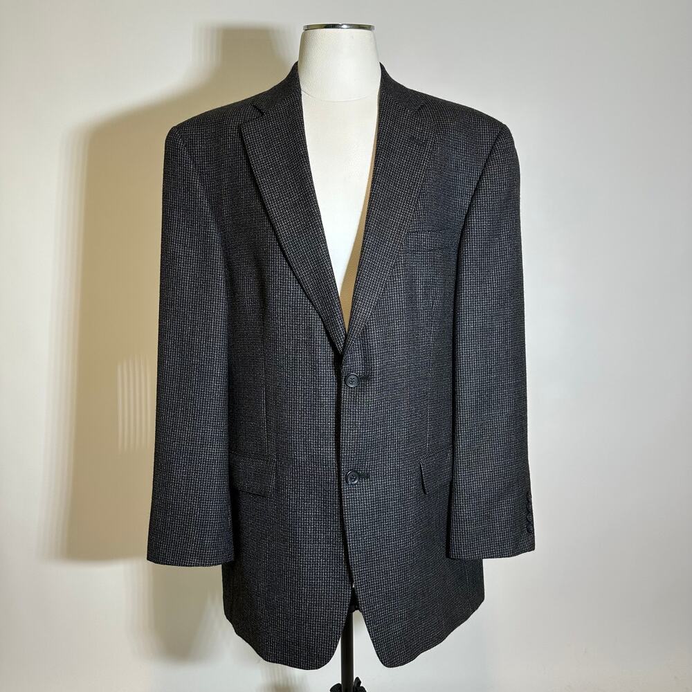 Haggar Black Tweed 100% Worsted Wool Blazer Suit Jacket Sport Coat Mens Size 42L